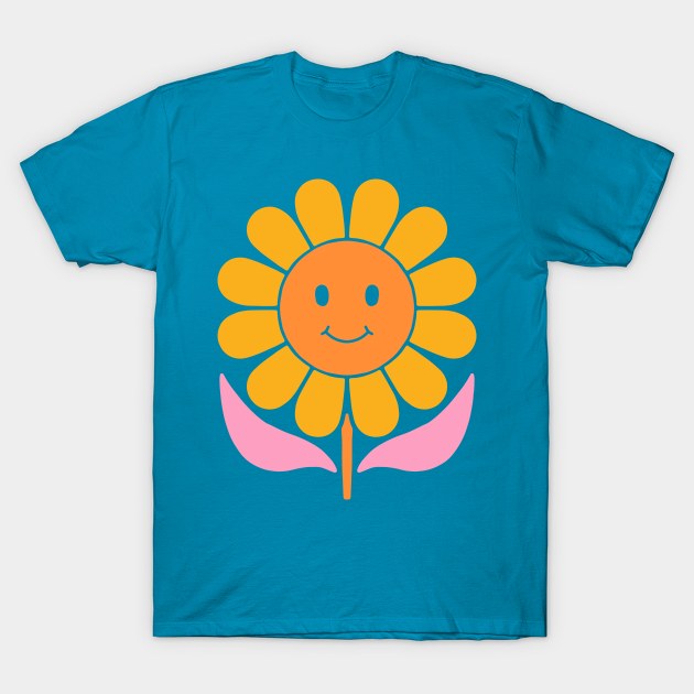 Retro Smiley Flower T-Shirt by JunkyDotCom